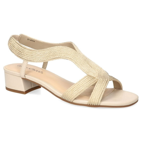 Easy Street Festival Block Heel Women's Woven Sandals Color: Beige Woven Size: 7.5
