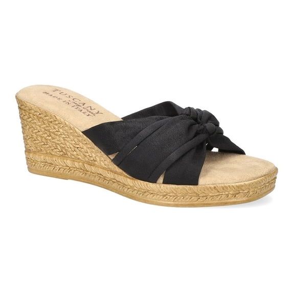 Easy Street Ghita Tuscany Women's Wedge Sandals Color: Black Crepe Size: 6.5