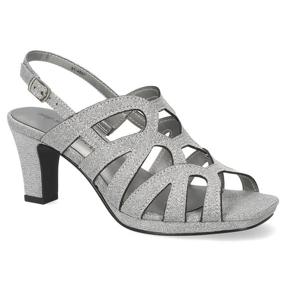 Easy Street Jetty Women's Slingback Heeled Platform Sandals Color: Silver Glitter Size: 7