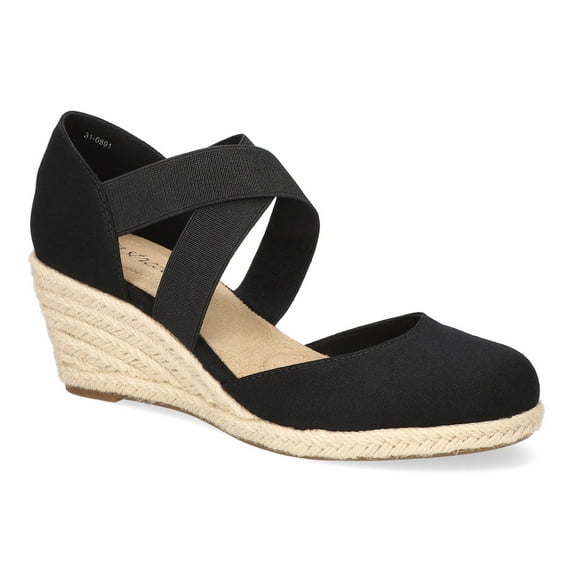 Easy Street Pari Women's Espadrille Wedge Sandals Color: Black Canvas Size: 8.5
