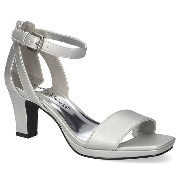 Easy Street Square Toe Platform Women's Heeled Sandals Color: Silver Size: 8 WIDE