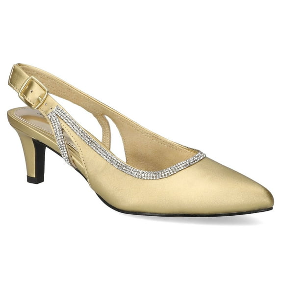 Easy Street Women's Glisten Slingback Pumps Color: Gold Satin Size: 8.5