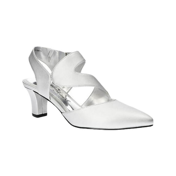 Easy Street Venue Women's Asymmetrical High Heels Color: Silver Satin Size: 8 WIDE