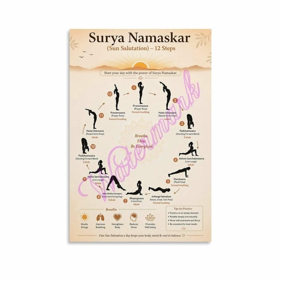 Easy Surya Namaskar for Beginners Complete Guide to Morning Yoga Poster Canvas for Living Room Bedroom Decor Poster