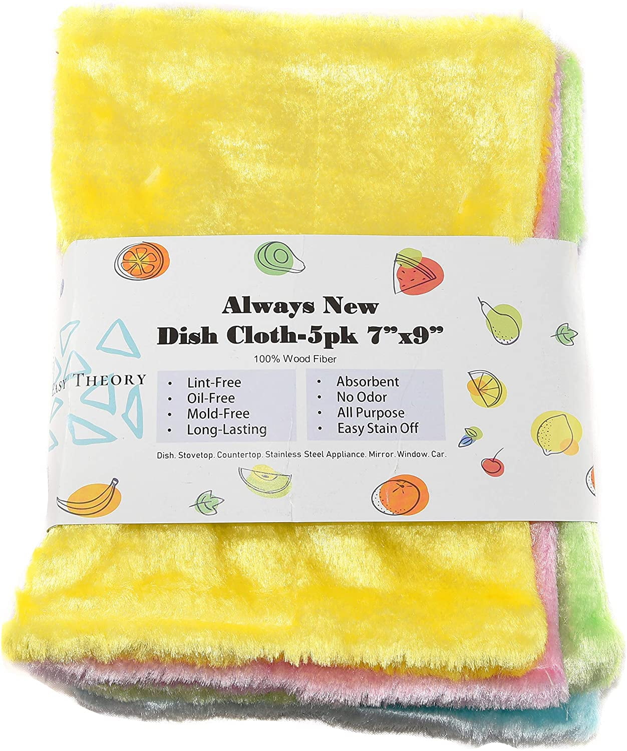 Easy Theory Free of Stain and Grease, Odor Delaying, Thick Absorbent Wood  Fiber Dish Towels Cloths, All Purpose for Kitchen and House, Washing Dishes