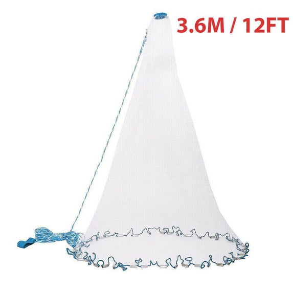 Easy Throw Fishing Cast Net, 6/8/10/12/16 FT Strong Nylon Mesh with Zinc Sinkers, for Fresh & Salt Water Bait Fishing