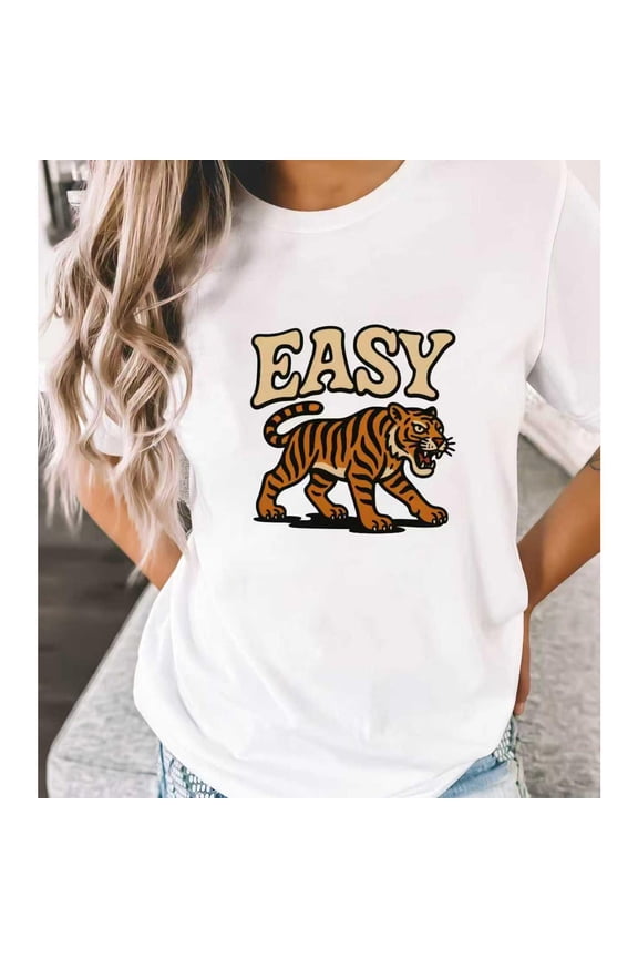 Easy Tiger Graphic Tee T Shirt Top Breathable and well-fitting Short Sleeve Round Neck White S-5XL