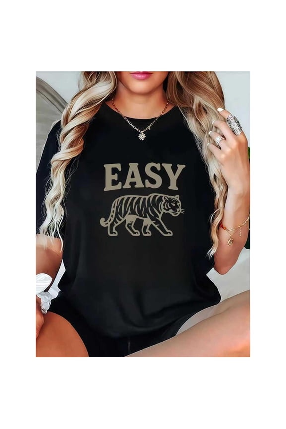 Easy Tiger Graphic Tee T Shirt Top Soft Comfortable Regular Fit Short Sleeve Round Neck Black S-5XL