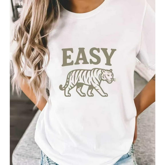 Easy Tiger Graphic Tee T Shirt Top Soft Comfortable Regular Fit Short Sleeve Round Neck White S-5XL