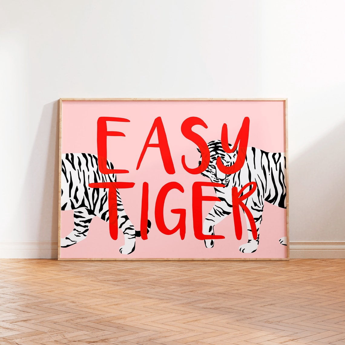 Simple Post Es Easy Tiger Pink Poster, Cat Eclectic, Red Illustration Typography ...