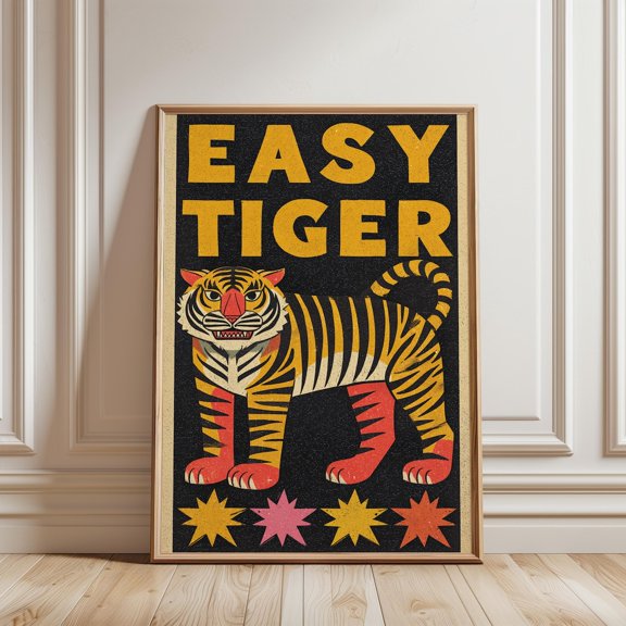 Easy Tiger Retro: Bold Vintage Style Illustration Wall Art Print, Unframed Paper Print