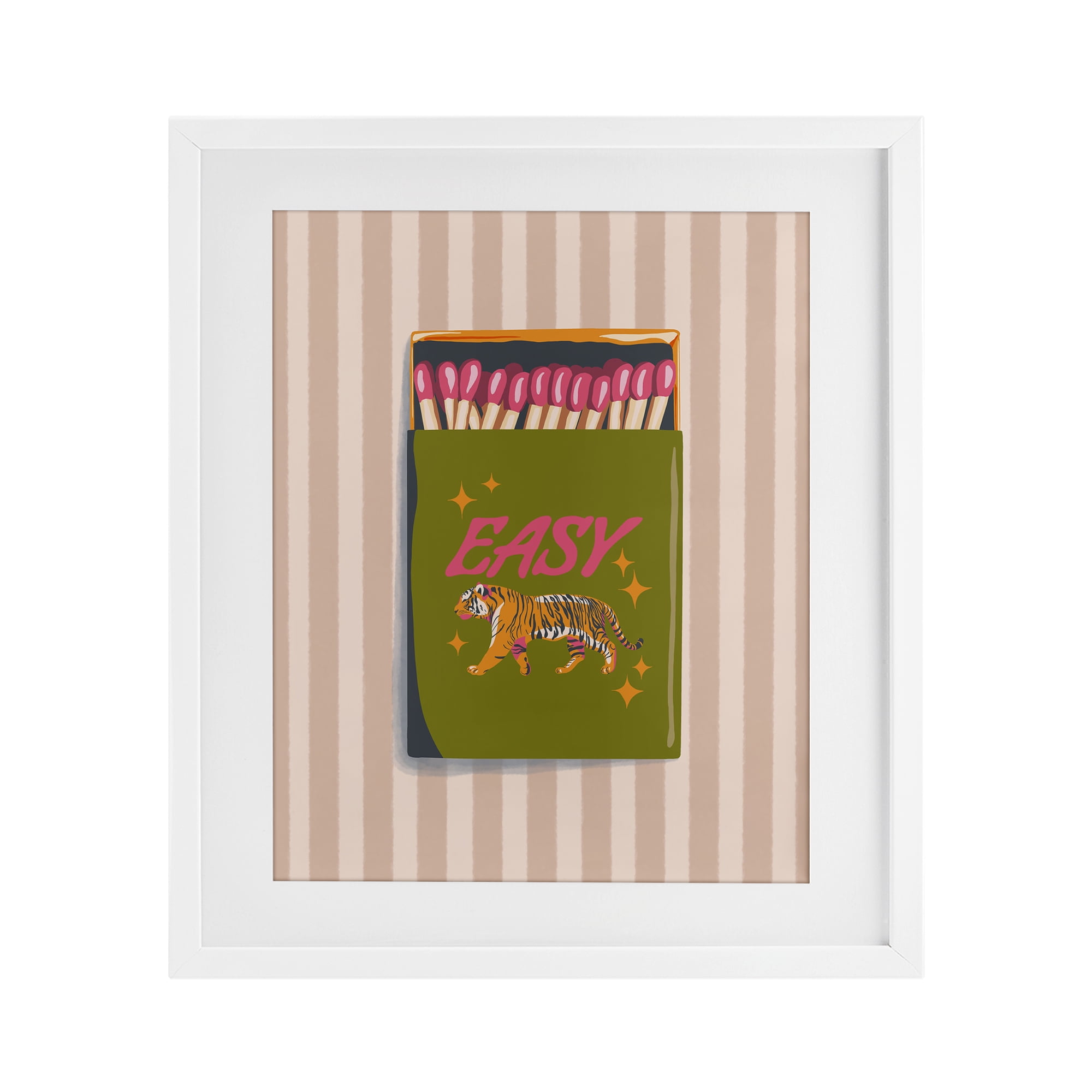 Easy Tiger Retro Matches White Framed Print Under Glass, design by Elyse Anastacia