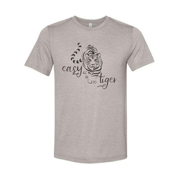 "Easy Tiger Shirt, Easy Tiger, Soft Bella Canvas, Sublimation, Tiger Shirt, Gift For Her, Mom Tshirt, Tiger Lover, Feline, Meow, Tigers, Heather Stone, SMALL"