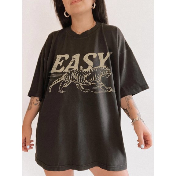 Easy Tiger T-Shirt, Comfort Colors Vintage Inspired Shirt, Trendy Tiger Tee, Unisex,Black color,size M