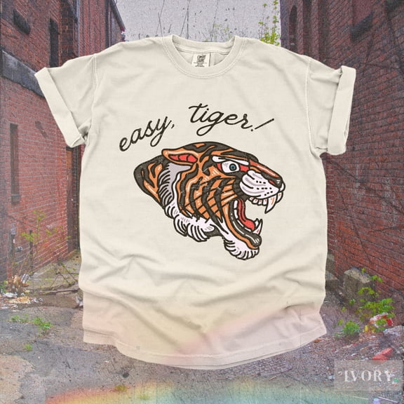 Easy Tiger TShirt Retro Graphic Tee Shirt, Punk Grunge Heavy Metal Karate Rocker T-Shirts,