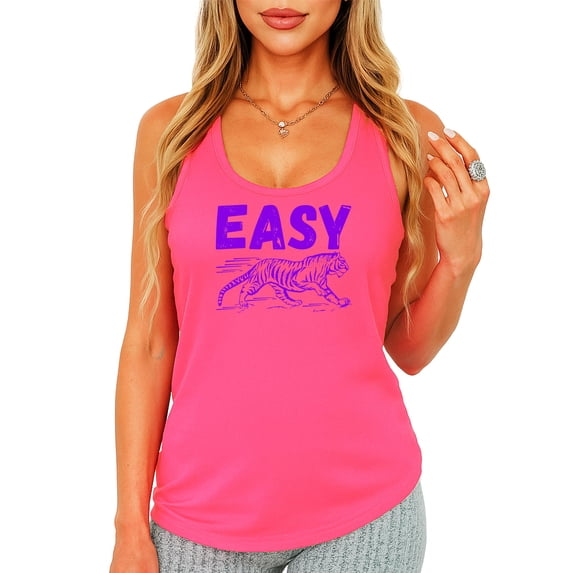 Easy Tiger Tank Top for Women and Teens Trendy Everyday Tiger Sleeveless Tee Neon Pink Tank Top Medium