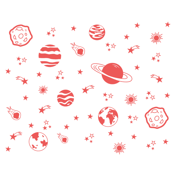 Easy To Apply Kids Bedroom 16" x 20" Pink Themed Outer Space Scene Vinyl Wall Decoration Stars Planets & Meteors Design Removable Home Living Room Wall Decal Sticker