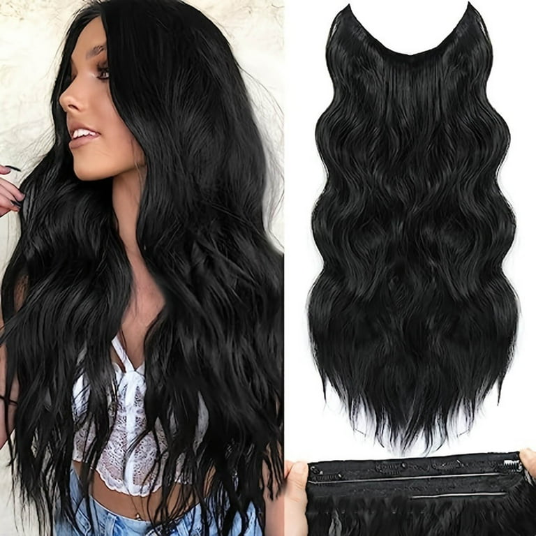 Easy To Use Hair Extensions 20 Inch Wire Black Hair Extensions Adjustable Long Wavy Hair Extensions Synthetic Upgrade 4 Secure Clips In Hairpieces Black Walmart