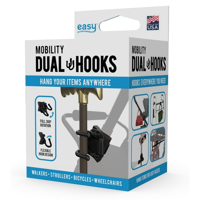 Easy To Use Products Mobility Dual Hooks, Bag or Cane Holder for