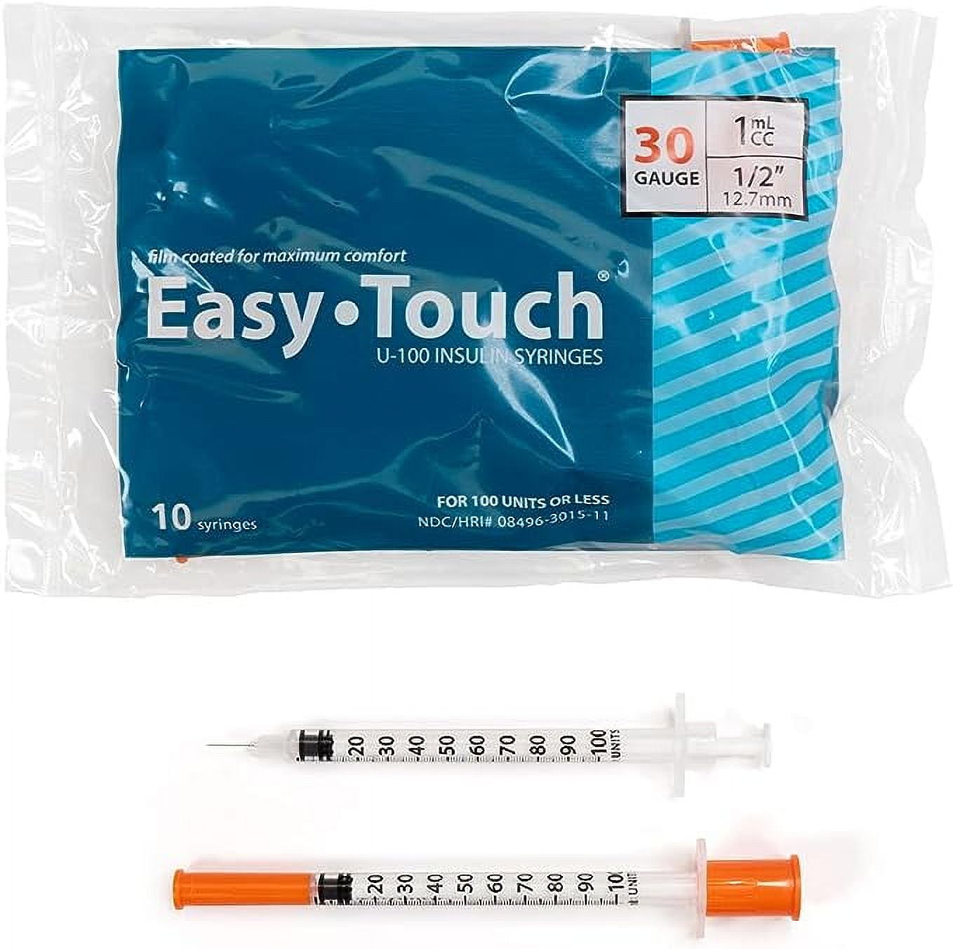 Easy Touch Diabetic Syringe, 30G 1cc 1/2Inch (12.7mm), 83015510, Bag