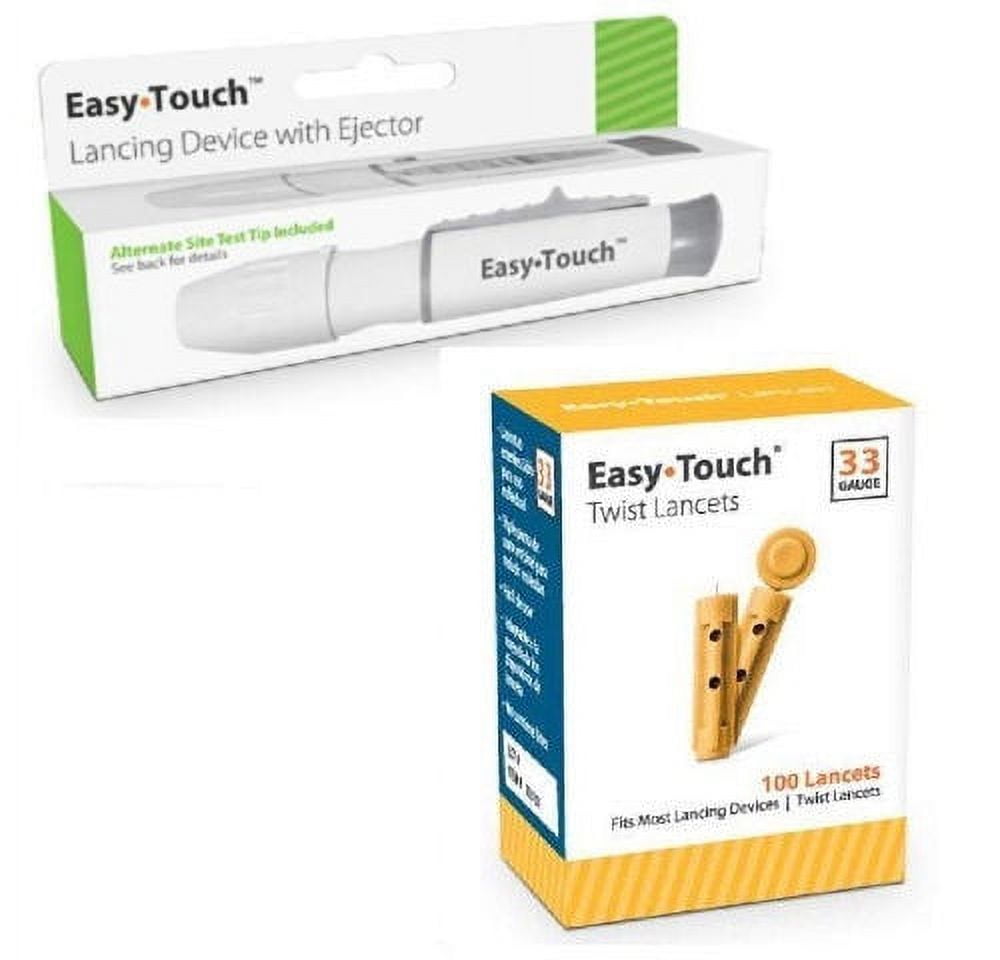 Easy Touch Lancing Device with Ejector, 5 Depth Settings + 100 33G