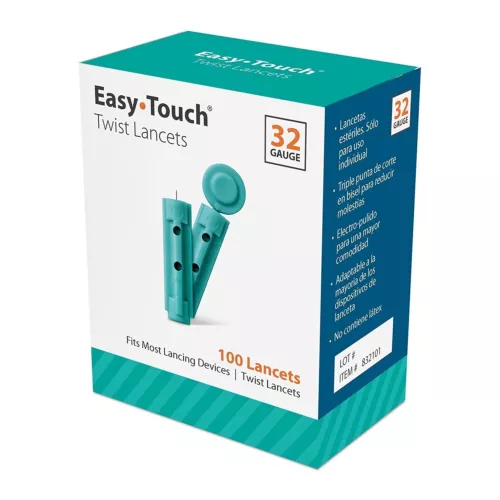 Easy Touch Twist Lancets 32 Gauge Tri-Bevel Cut Tip Latex Free 100 Count 6 Pack