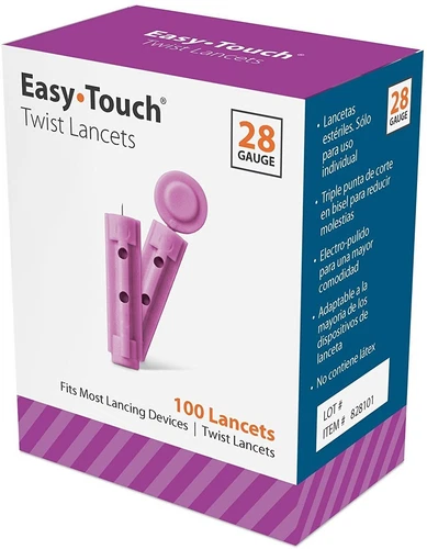 Easy Touch Twist Lancets Triple Bevel Cut Sterile Single Use 100 ct Pack of 12