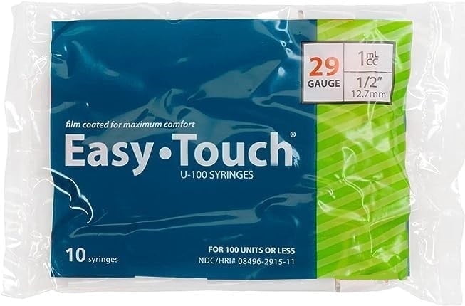 Easy Touch U-100 Syringes, 29G 1CC 1/2,  Disposable, 10 Pack