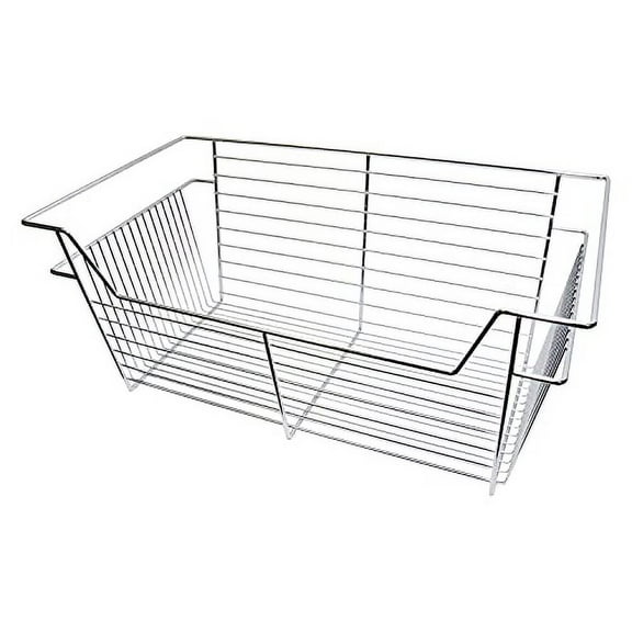 Easy Track 24 Inch Long Metal Sliding Wire Shelf Basket Bin Organizer with Triple Coated Frame for Home Closet Storage Systems, Chrome