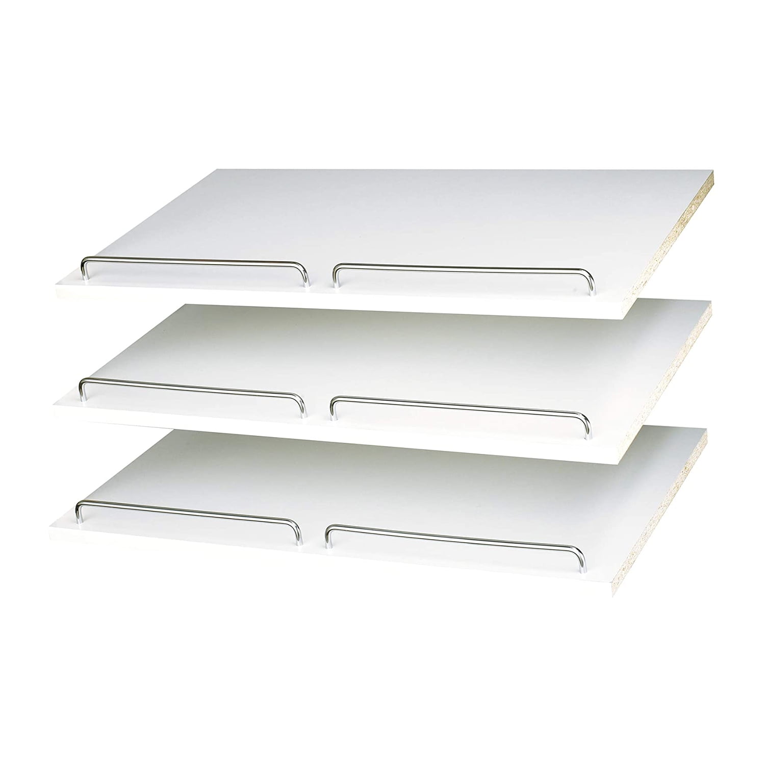 White Laminate Slanted Shoe Shelves with Chrome Rails, 24 Inch
