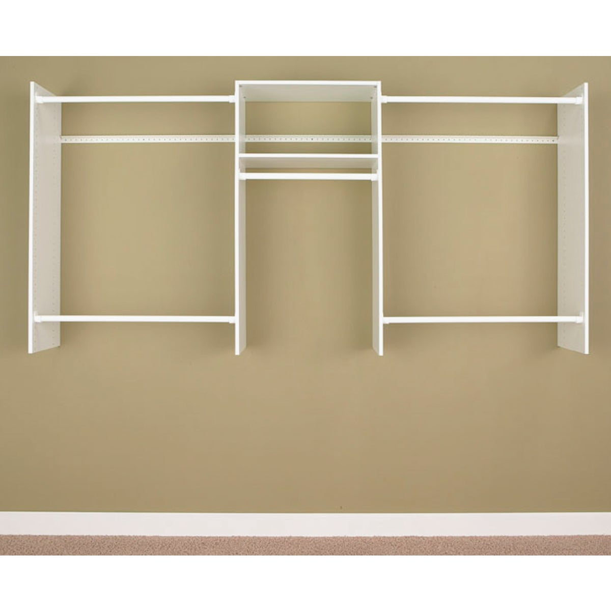 White Wood Closet Organizer with Shelves and Rods