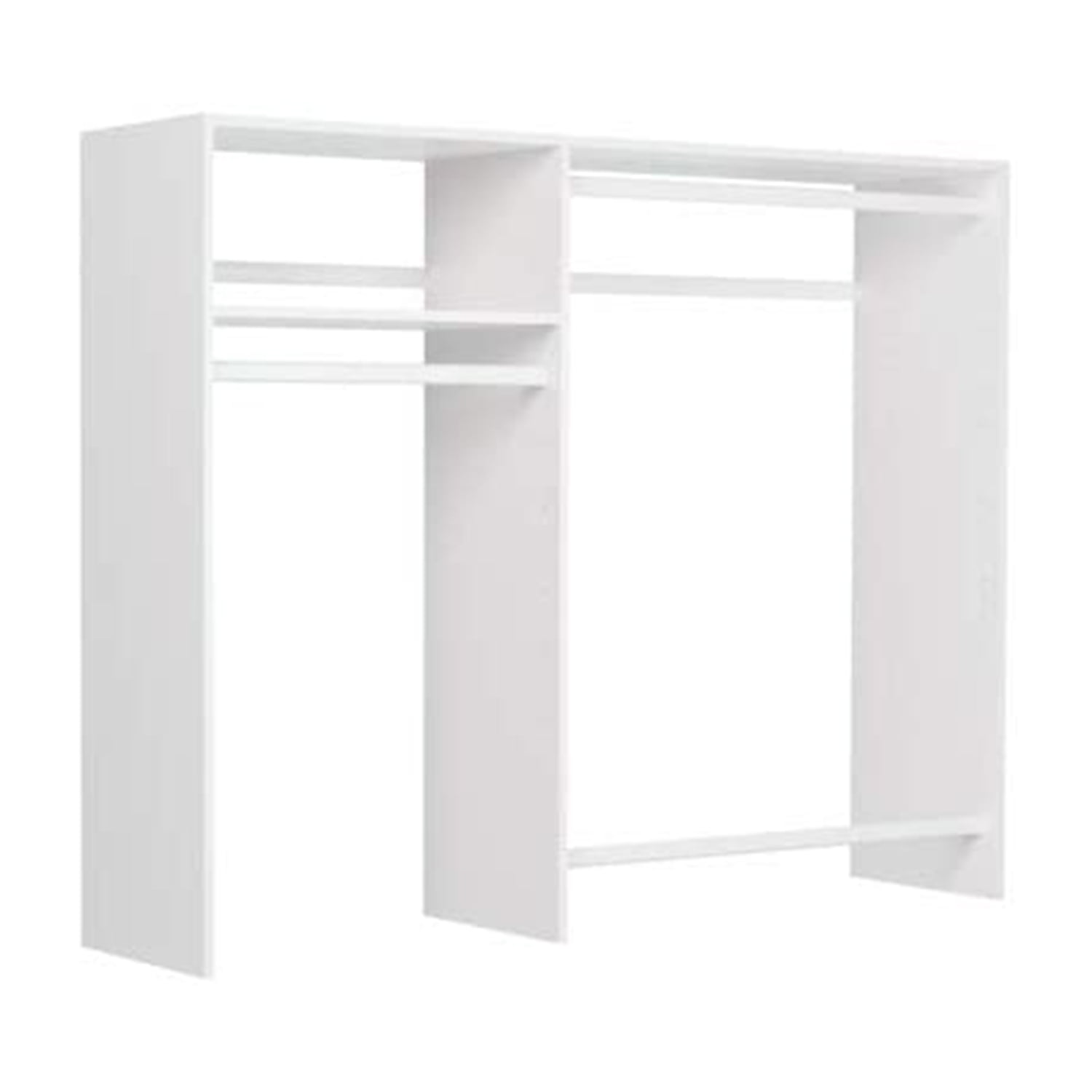 White Composite Wood Hanging Closet Organizer with Shelves and Rods