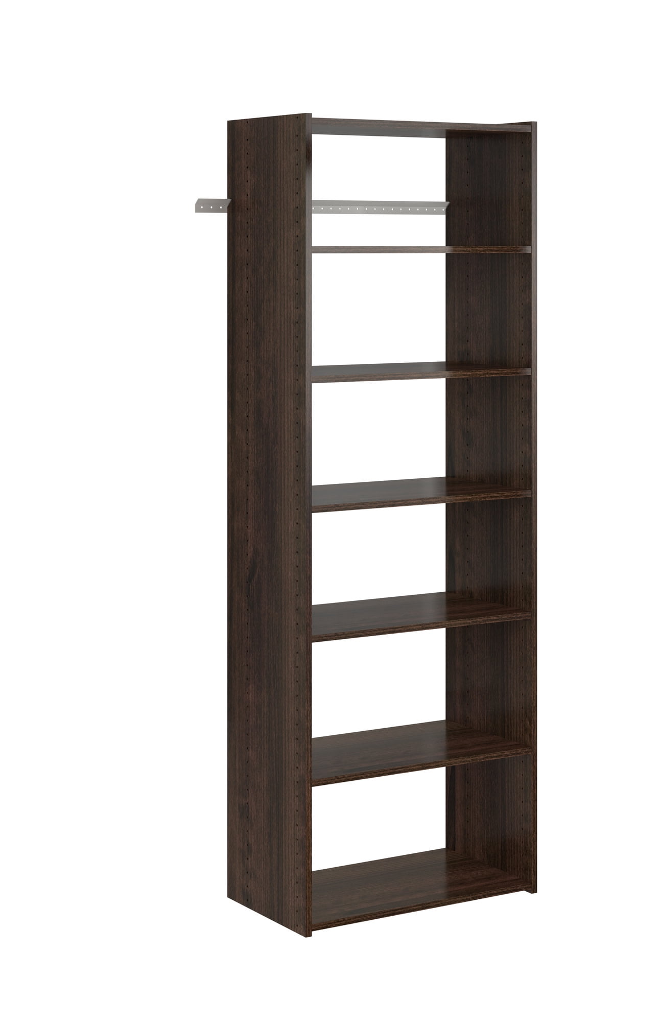 Truffle Dark Brown Wood Closet Organizer with Adjustable Shelves