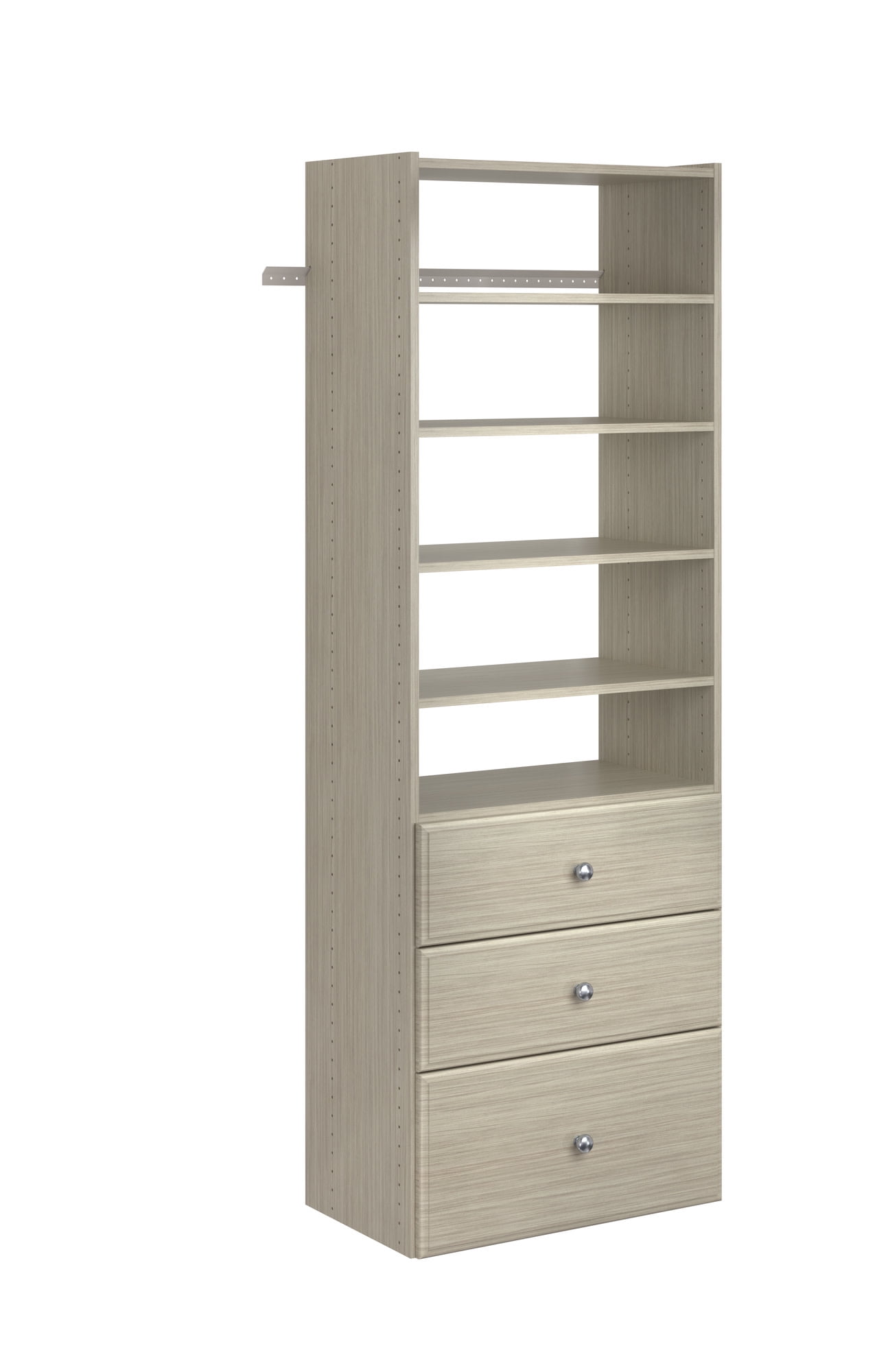 Weathered Gray Wall-Mounted Closet Organizer with Drawers and Shelves