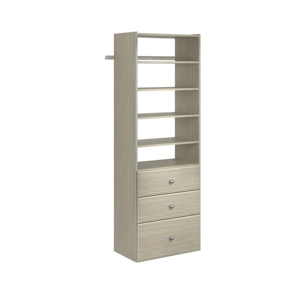 Easy Track Premium Tower Closet Organizer with Shelves & Drawers, Weathered Grey