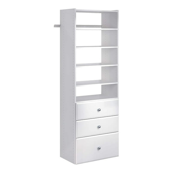 Easy Track Premium Tower Closet Storage Organizer with Shelves & Drawers, White