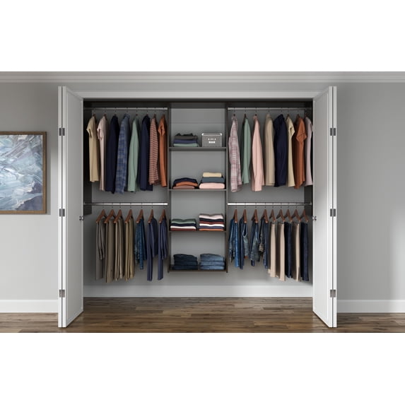 Easy Track Wood Laminate Closet Storage Organizer with Shelves, Truffle