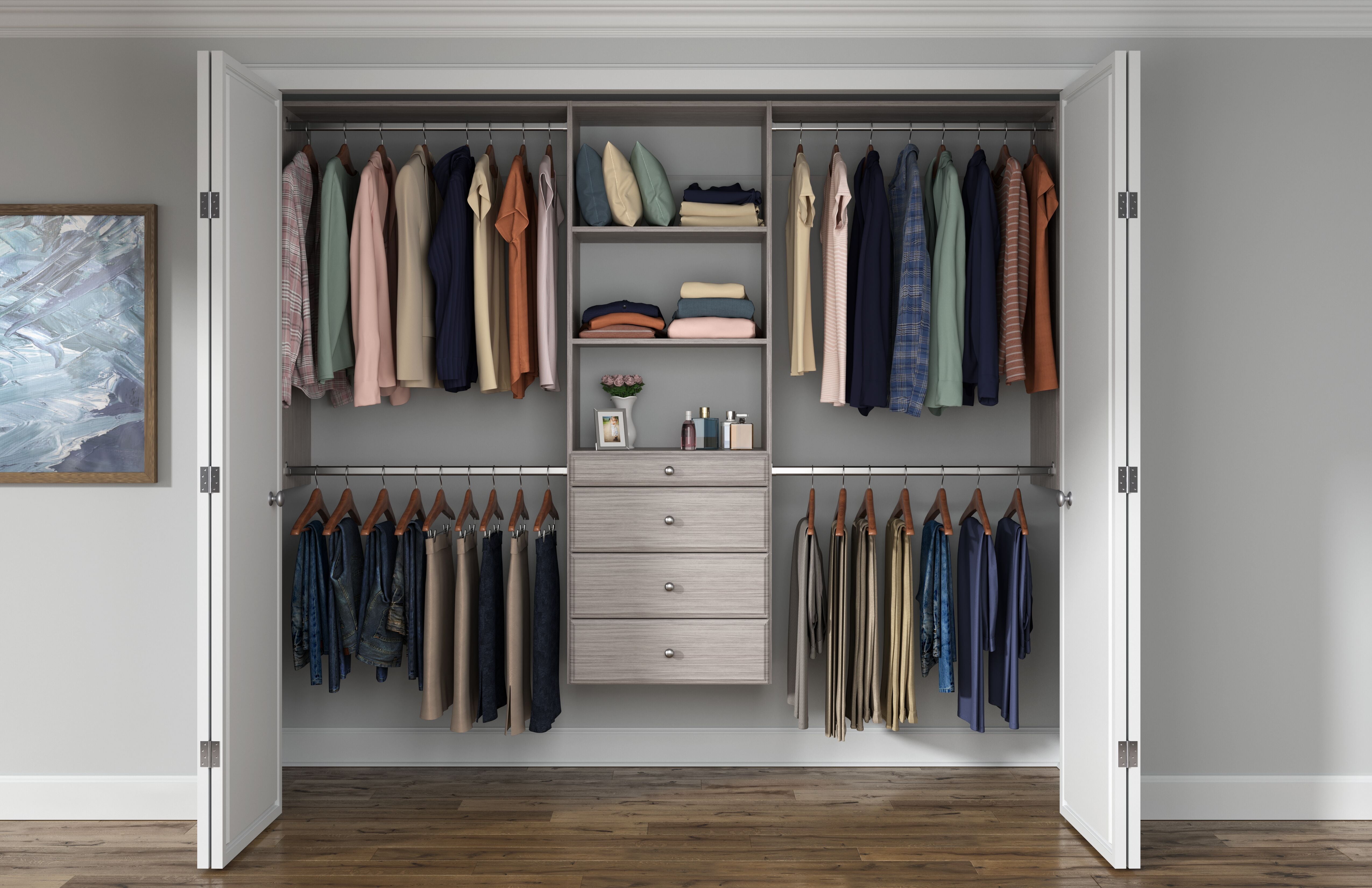 Weathered Grey Deluxe Closet Organizer Kit with Drawers