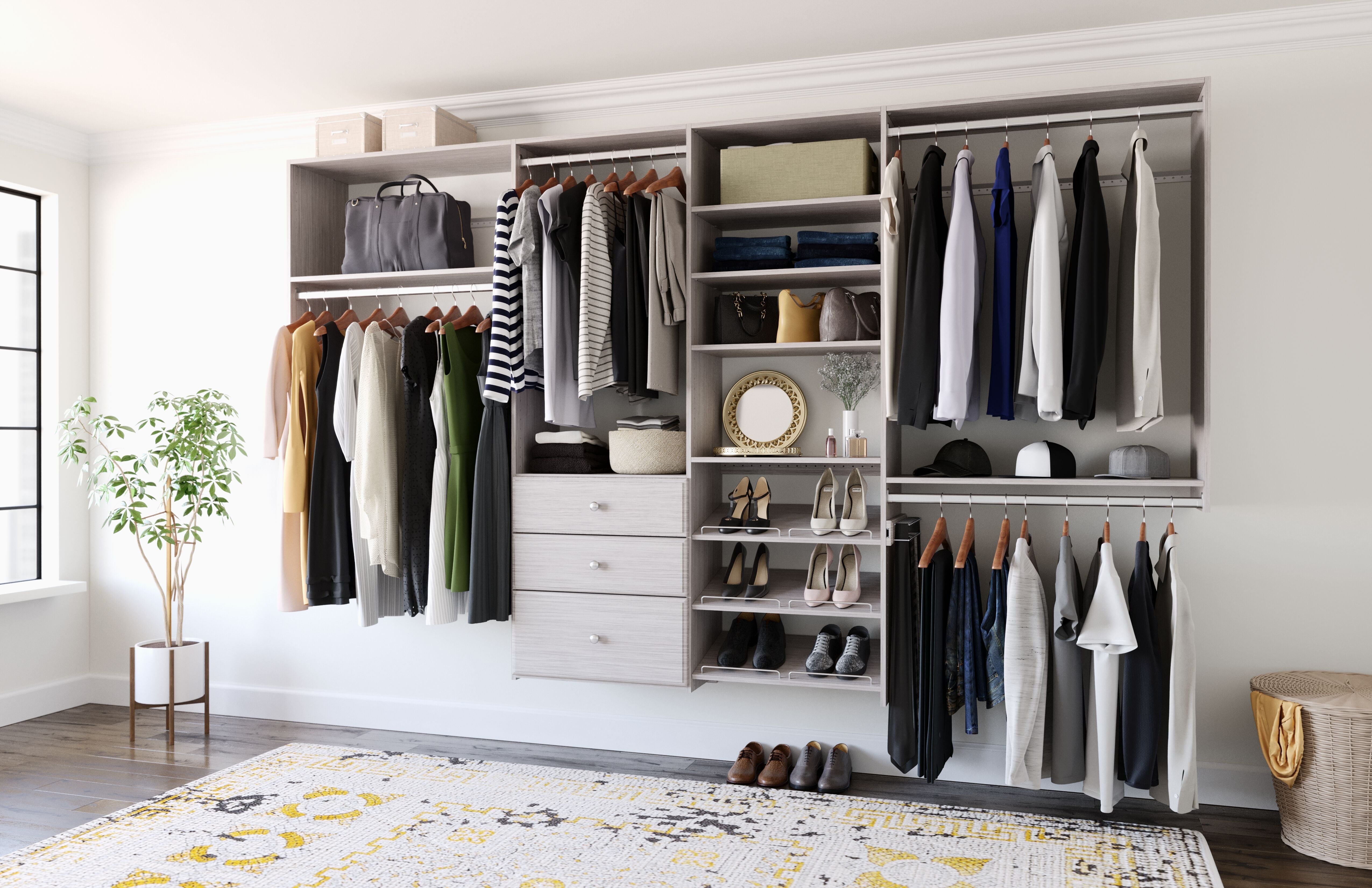 Weathered Gray Dual Tower Closet Organizer with Drawers