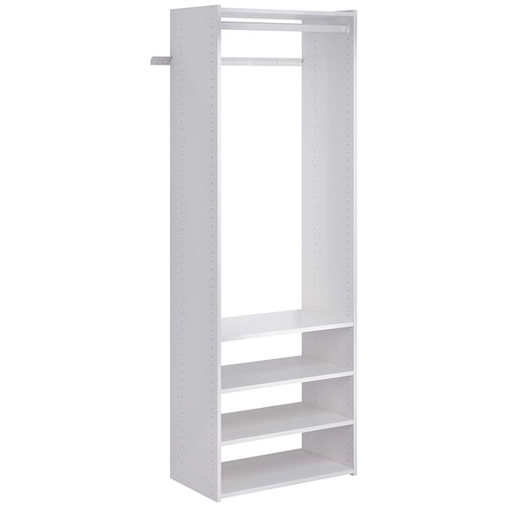 Easy Track Wooden Select Tower Closet Organizer System Kit with Shelves, White