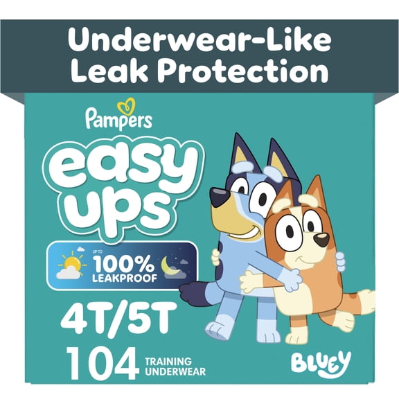 Easy Ups Girls & Boys Potty Training Pants, Size 6 (4T-5T), 104 Count, Bluey Absorbent Pull Up Training Underwear, Up to 100% Leakproof Day and Night, Hypoallergenic