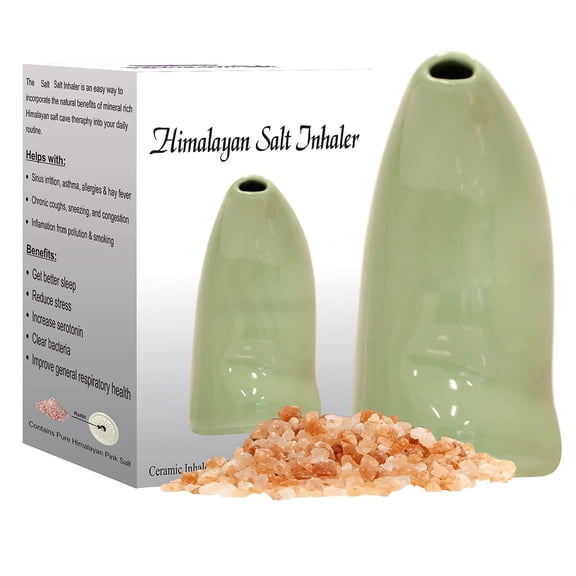 Easy to Use Ceramic Himalayan Green Color Salt Inhaler | Natural Salt Inhaler for Allergy and Asthma Relief - Includes 5 Oz of Pure Himalayan Pink Salt