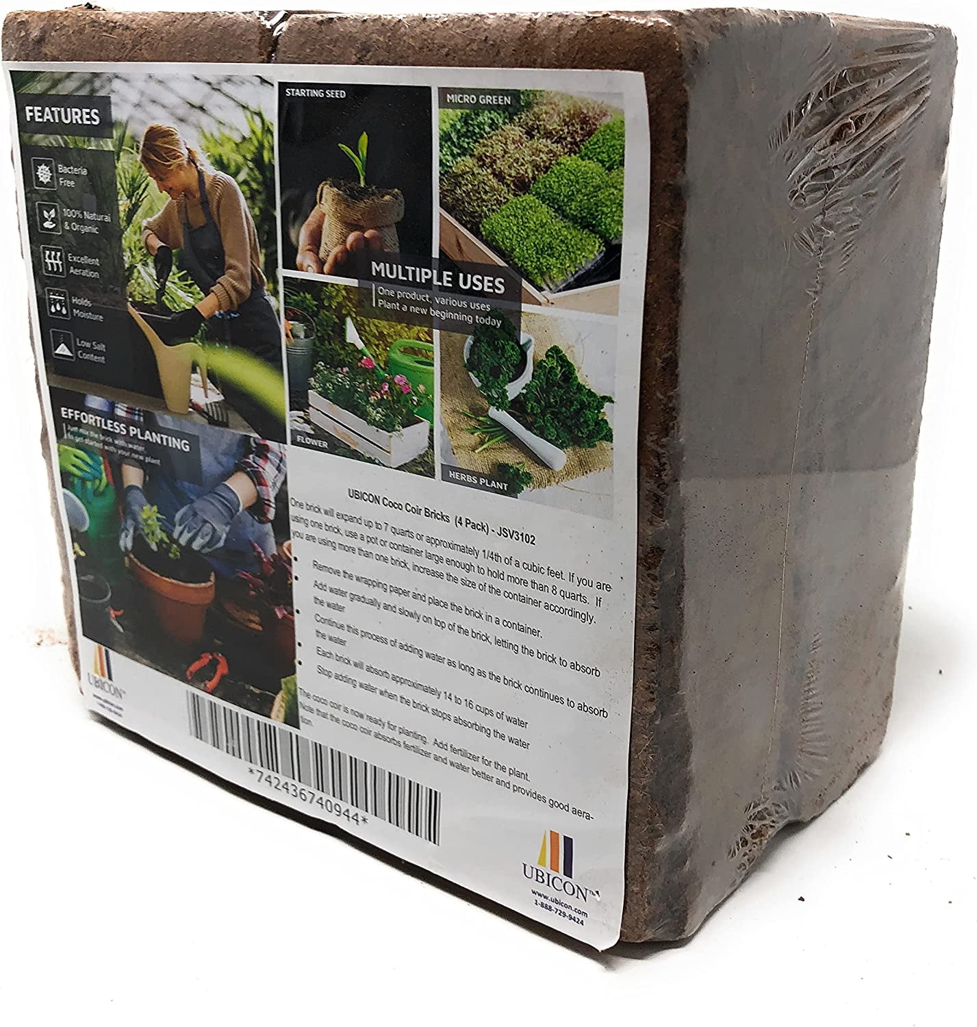 Easy Use Coco Coir Organic Top Soil for Indoor/Outdoor Plants; 4 Bricks Expands to 10 Gallons, Excellent Aeration, Reduces Weed Growth, and Retains Water (4)
