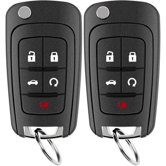 Easy to Use 5button Flip Key Fob Replacement Fits for Chevy Equinox Camaro 2010 2011 2012 2013 2014 2015 2016 2017 Cruze Malibu Impala Sonic Terrain Buick Regal Verano Car Keyless Entry (Pack of 2)