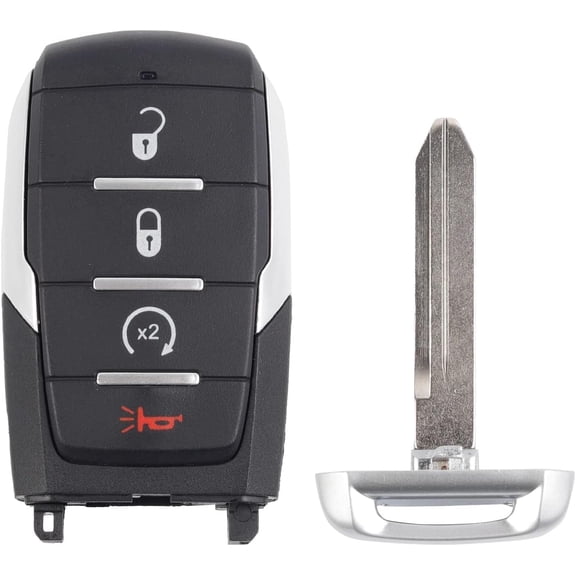 Easy to Use Smart Key Fob Replacement 4 Buttons Compatible with Ram 1500 Pickup 2019-2024 Car Keyless Entry Remote Control Remote Start FCC ID OHT-4882056 4A Chip #68442907 68291689