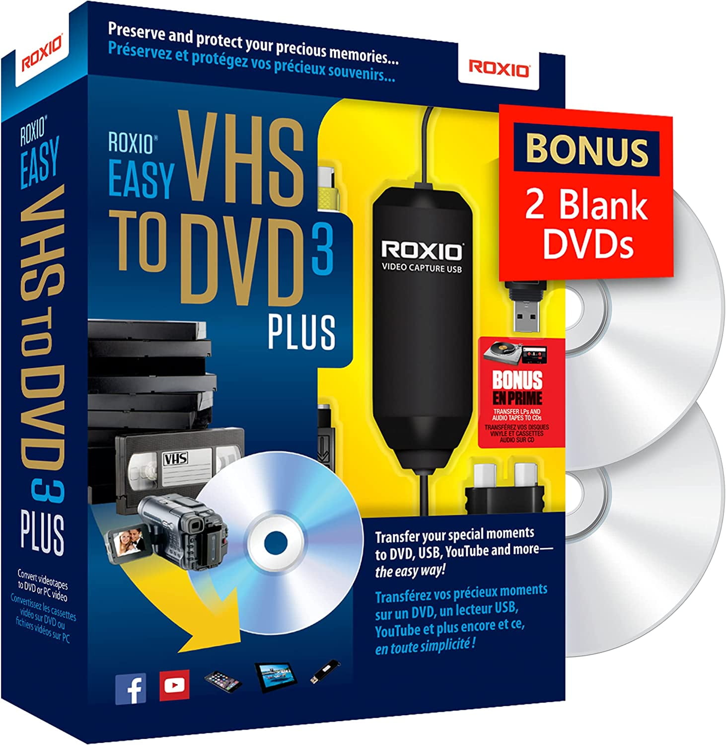 Easy VHS to DVD 3 Plus VHS, Hi8, V8 Video to DVD or Digital Converter Exclusive 2 Bonus DVDs