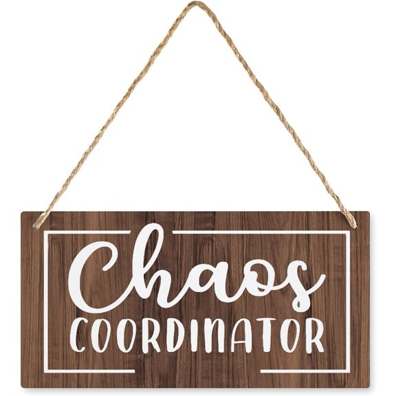 Easy Vibe Chaos Coordinator Wooden Sign, Hanging Printed Plaque Classroom Office Decor, 12 x 8 Inch