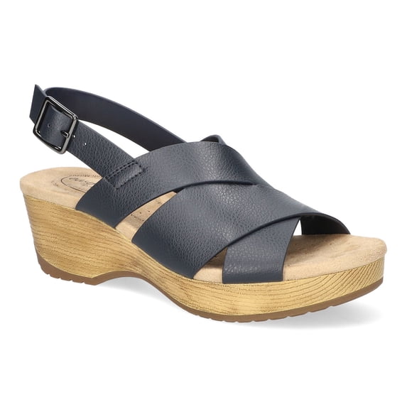 Easy Works by Easy Street Raffery Women's Slip-Resistant Slingback Wedge Sandals Color: Navy Size: 9