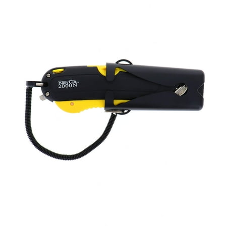 Easy Box Cutter - Extra Tape Cutter at Back, Dual Side Edge Guide, 3 Blade Depth Setting, 2 Blades and Holster - 2000 Yellow Color Pack of 2