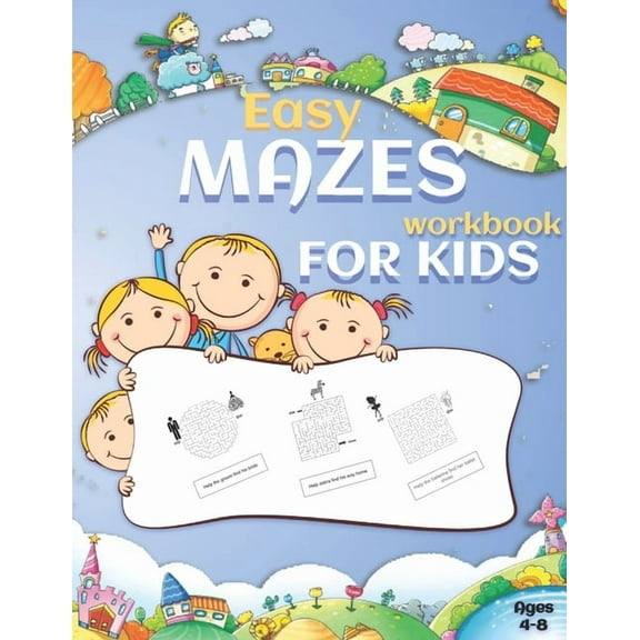 Easy mazes workbook for kids 4-8 ages: 5 different shapes of mazes puzzle-50 pages -big size-Fun for children to not get bored Learning and fun in one book (Paperback)